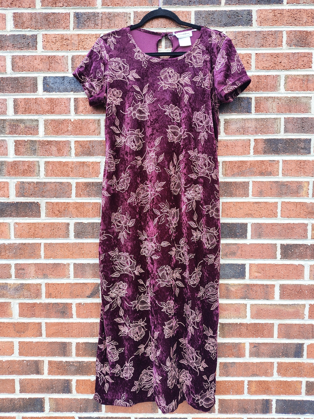 Plum Brushed Velvet Floral 90s Maxi Dress 13/14 Juniors